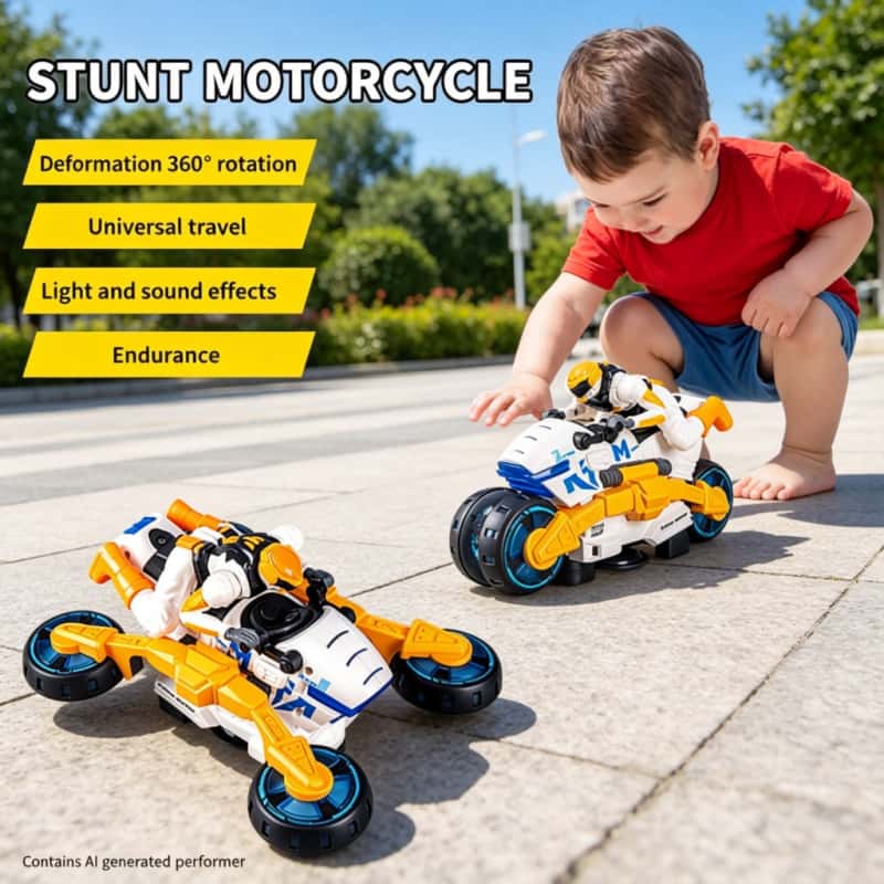 Music - Elektrisches Stunt-Transformationsmotorrad Kinderspielzeug 360-Grad-Drehung Licht Musik