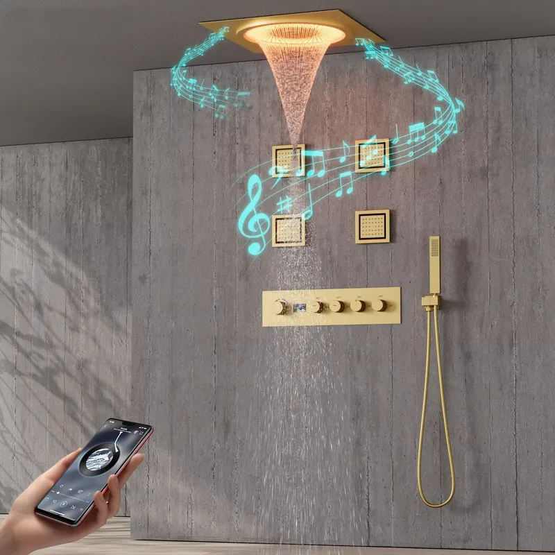 Music - Intelligentes LED-Duschset Badezimmer Musik-Regenduschsystem Schwarz Matt