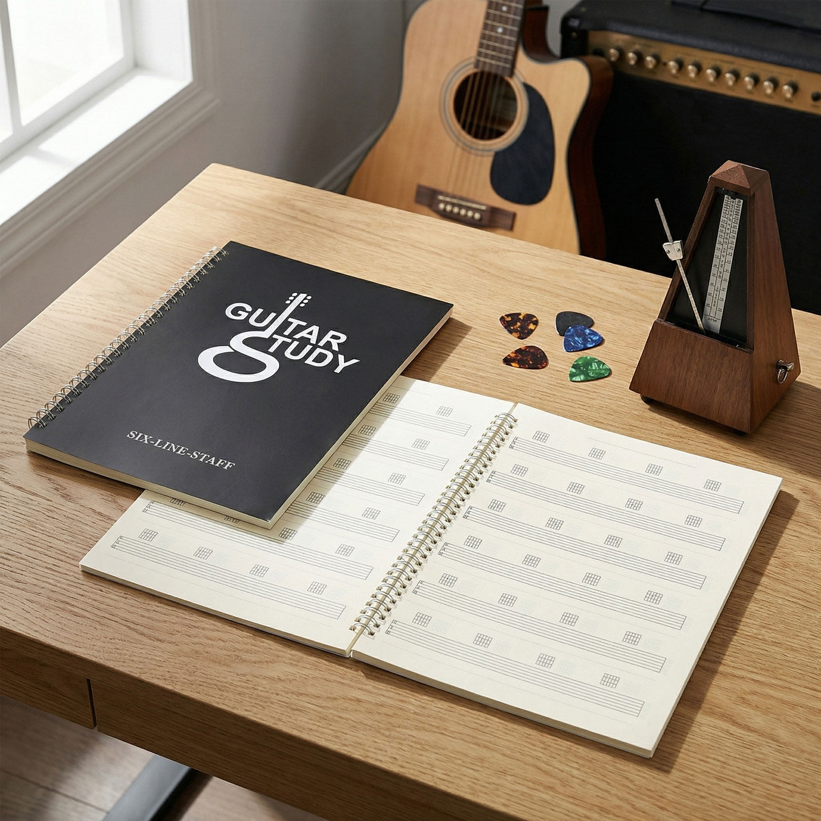 Blank Sheet Music Notebook - 2 Stück Gitarren-Tabulatur-Notizbuch 6-Saiter Leeres Notenpapier