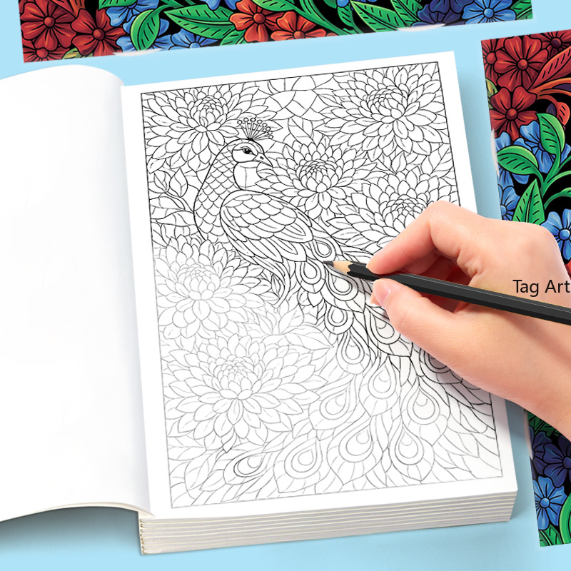 Adult Coloring Book Stress Relief - Meditations-Malbuch für Erwachsene, Stressabbau, Angstlinderung, Tier-/Blumen-/Mandala-Themen,