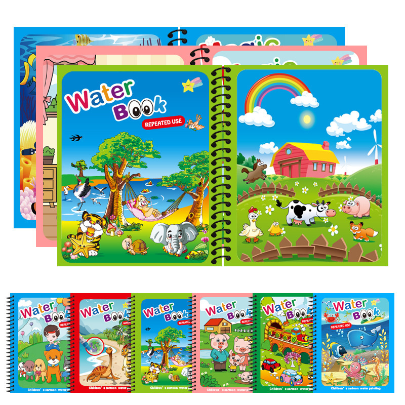 Reusable Water Magic Coloring Book - Montessori-Spielzeug, wiederverwendbares Malbuch, magisches Wasser-Zeichenbuch für