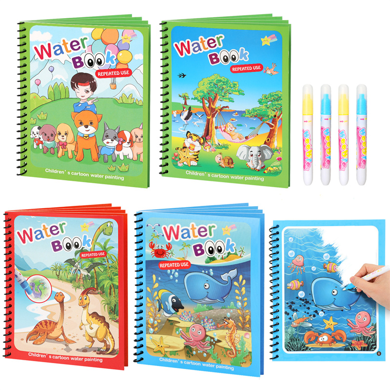 Reusable Water Magic Coloring Book - Montessori-Spielzeug, wiederverwendbares Malbuch, magisches Wasser-Zeichenbuch für