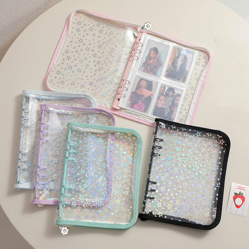 Stationery Books - A5/A6/A7 Stern-Reißverschluss-Ordner für Fotokarten, Mädchen-DIY-Tagebuch, Transparentes