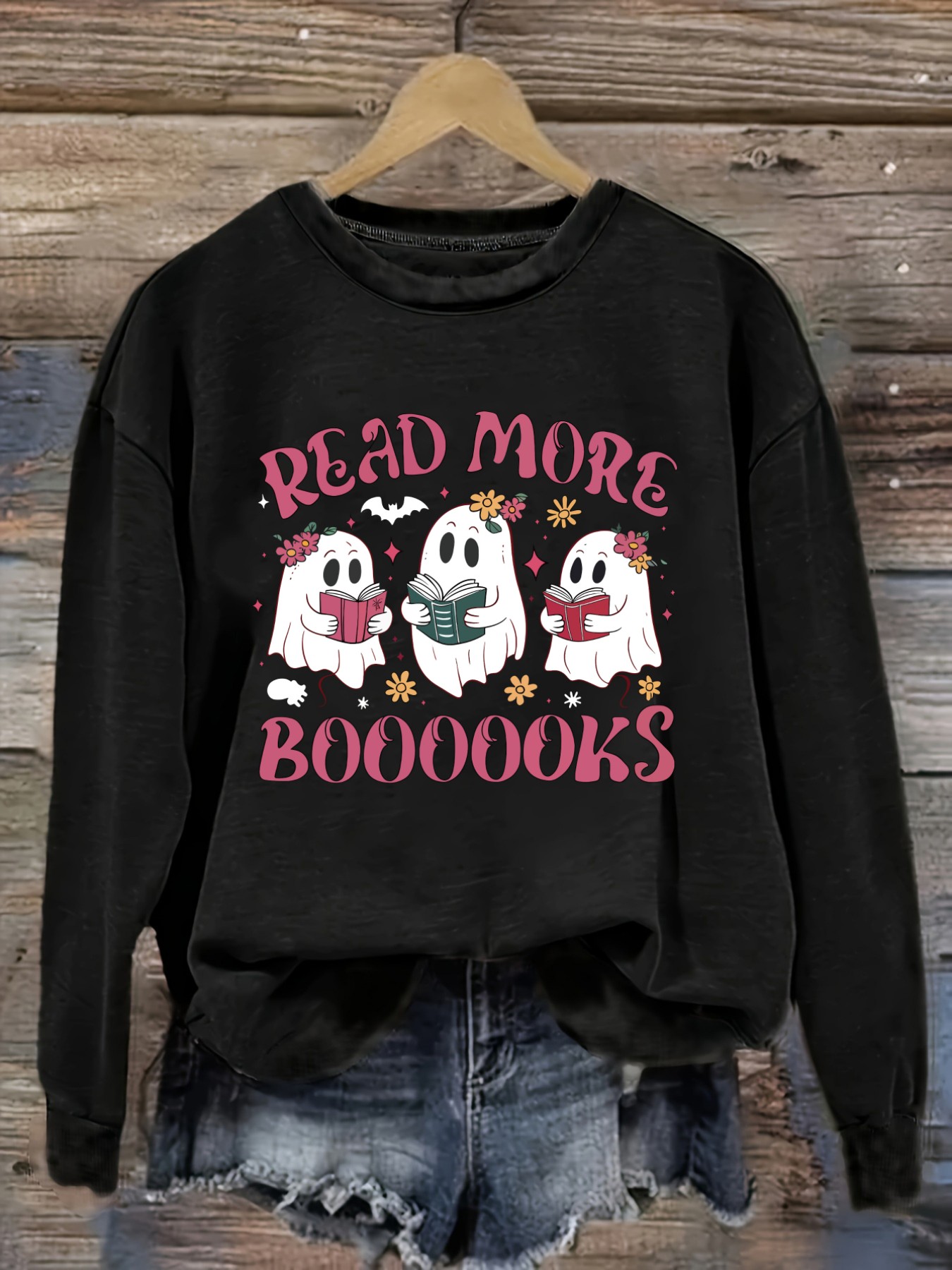 Books - Damen-Freizeit-T-Shirt mit langen Ärmeln und Rundhalsausschnitt,