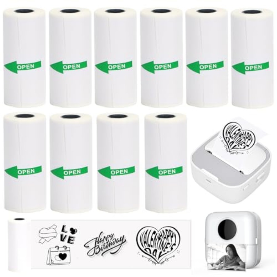 Mini Pocket Thermal Printer Paper Roll - 10 Rollen Thermo-Aufkleberpapier für Mini-Drucker, selbstklebendes