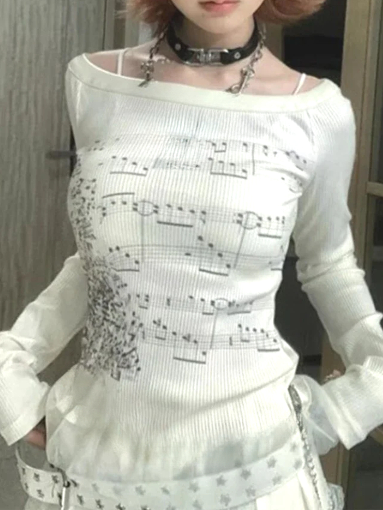 Music - Langärmliges Oberteil mit Musiknoten-Print für Damen,