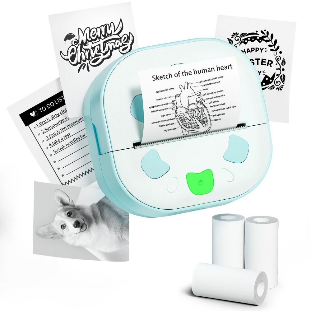 Mini Pocket Thermal Printer Paper Roll - Mini-Aufkleberdrucker mit 3 Papierrollen, Thermotechnologie, Bluetooth-Aufkleberhersteller,