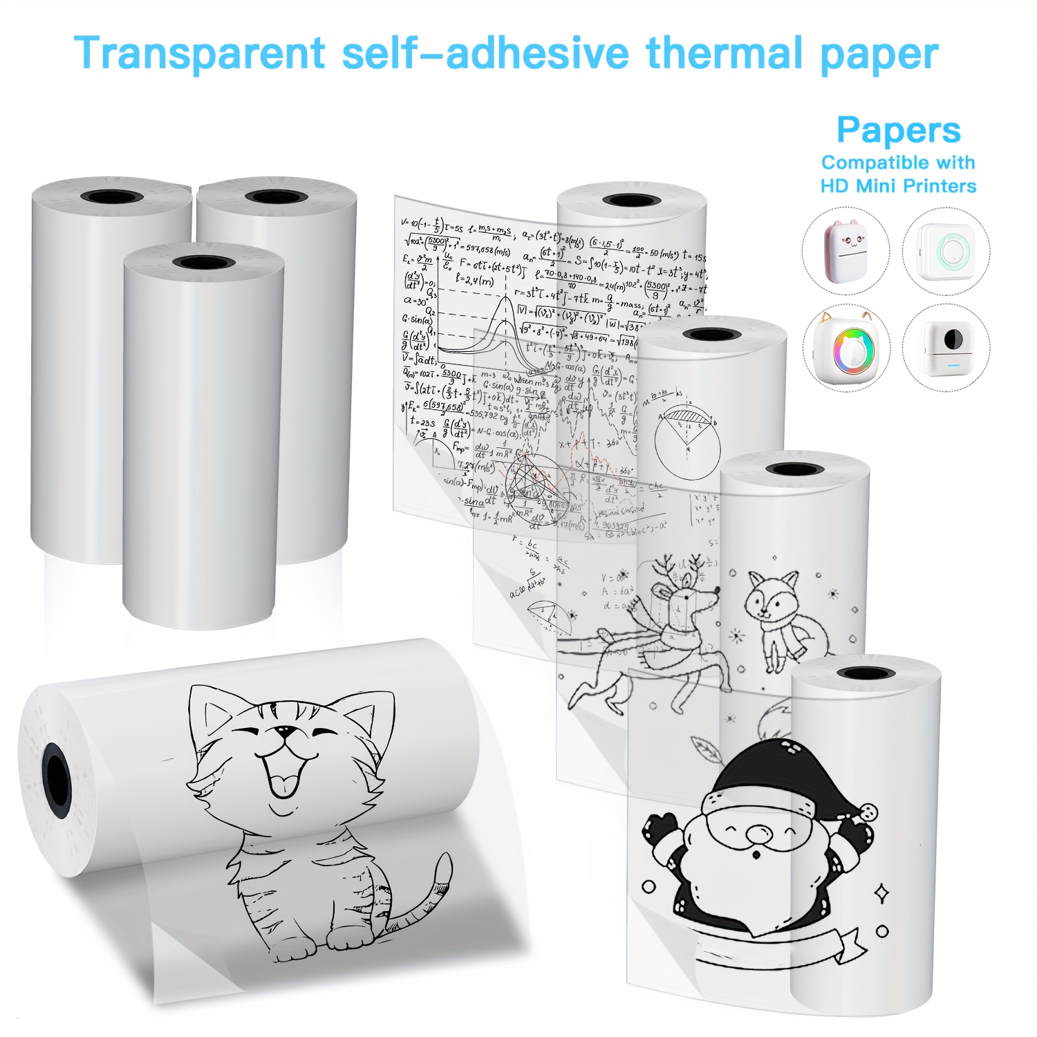 Mini Pocket Thermal Printer Paper Roll - 2/4/8 Rollen transparentes, selbstklebendes Thermopapier, 57