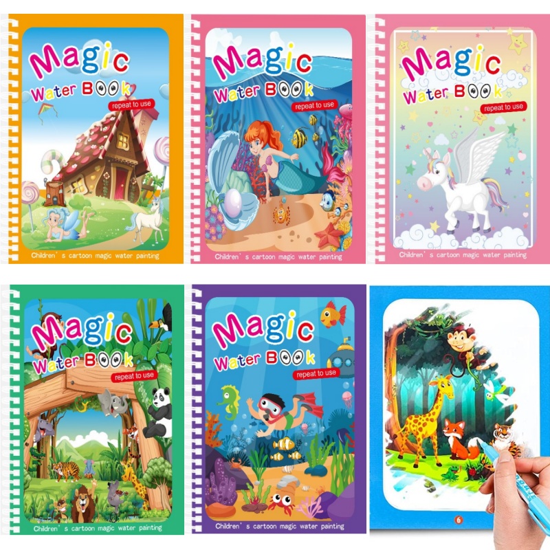 Reusable Water Magic Coloring Book - Magisches Wasser-Zeichenbuch für Kinder, Montessori, wiederverwendbares