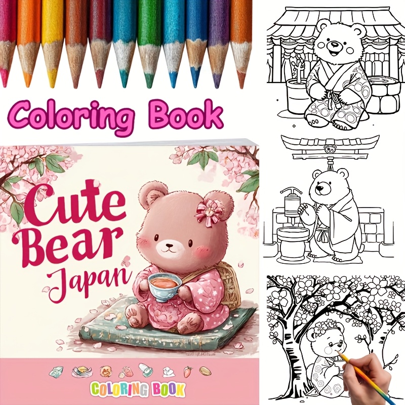 28-seitiger süßer Bär in Japan – Adult Coloring Book Stress Relief Bewertung und Preis