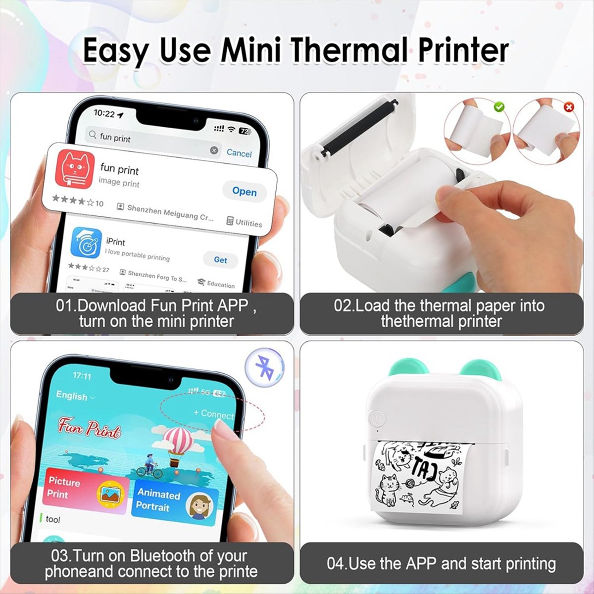Mini-Aufkleberdrucker, RGB-Lic – Mini Pocket Thermal Printer Paper Roll Bewertung und Preis
