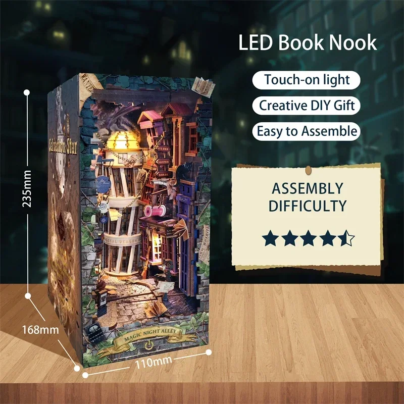 Retro DIY Magic Night Alley Ho – Diy Wooden Book Nook Kit Shelf Insert Bewertung und Preis